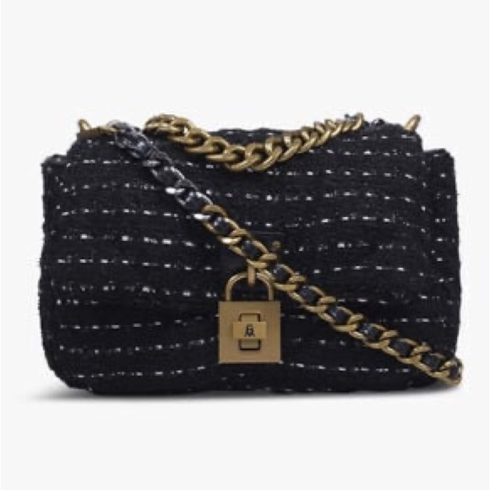 Steve Madden BTerra Black Tweed Gold/Silver Mix Chain Crossbody Bag NWOT $98.00